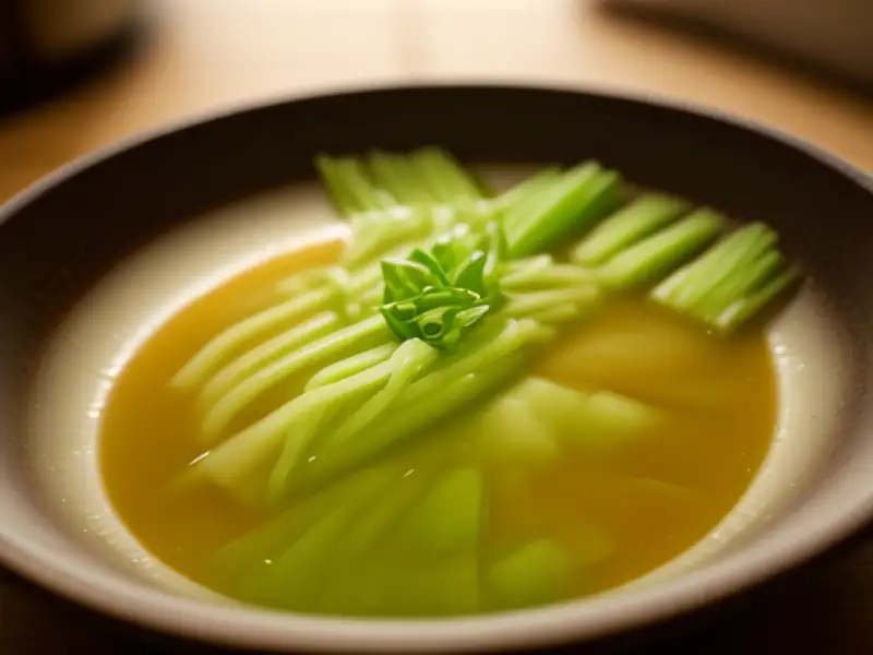 Udon cozido em caldo dashi, com acompanhamentos.