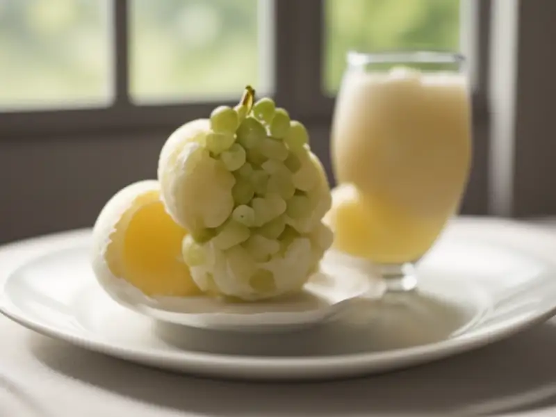 Copinhos de uva, creme de leite batido e vinho branco suave