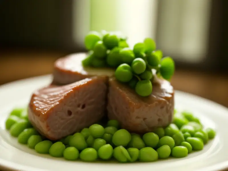 Veal fillet with green peas