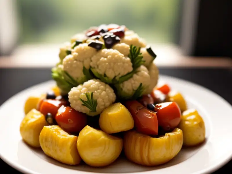 Coliflor y manzanas de tierra al horno
