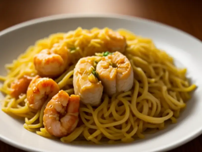 Vermicelles croustillants sautés au poulet et crevettes