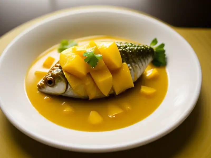 Vis in currysaus