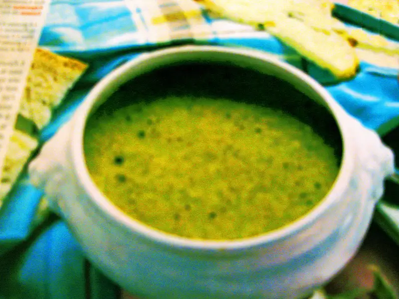 Zuppa con ortiche giovani, cipolle e yogurt