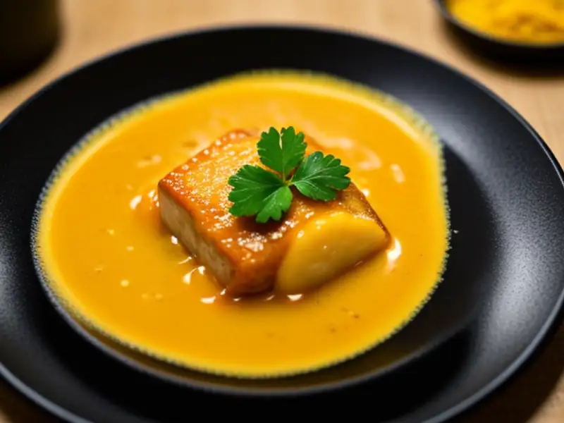 Zwarte vis met curry